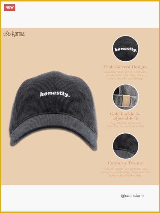 Corduroy Baseball Cap, Adjustable Embroidered Hat, One Size Fits Most